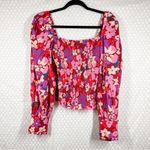 Free People  Pink Floral Ariana Smocked Puff Long Sleeve Top‎ Photo 1