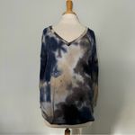 The Comfy BiBi Navy Blue Tan White Tie Dye Waffle Knit Long Sleeve Top Size L Photo 1