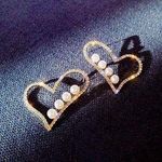 925 Silver Post Pearl Love Heart Stud Earrings for Women Gold Photo 0