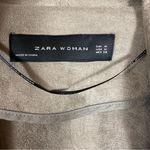 ZARA Women’s Faux Leather Suede Jacket Asymmetrical Cowl Neck Raw Hem Tan M Photo 3