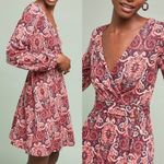 Anthropologie Maeve  Paisley Print Metallic Knit Belted A Line Dress Size Medium Photo 2
