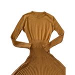 Fincati Cashmere Blend Belt Fitted Pleated Sweater Dress Goldenrod Size Large Gold Photo 6