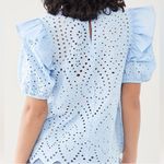 English Factory  Baby Blue Ruffle Puff Sleeve Cotton Eyelet Top Size Large Photo 2