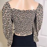 Dress Forum  Womens Crop Top Floral Black Long Sleeve Drawstring Size Small Photo 1
