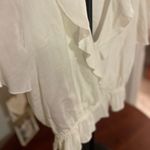 Show Me Your Mumu  Audrina White Ruffled Blouse Surplice Flutter Slv Linen Blend Photo 9