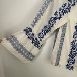 Hale Bob  White Blue Floral Embroidered Blouse Boho Womens Small Photo 1