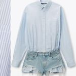 Alexander Wang Prestyled Button Down Denim Romper in Light Worn Indigo Photo 3