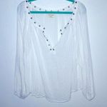 Emory park Long sleeve blouse NWOT white with silver detailed geometry neckline Photo 0