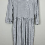 Merokeety  Midi Dress Womens Large Black White Stripe 3/4 Sleeve‎ Pockets Stretch Photo 0