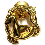 Vintage Gold Capricorn Zodiac Brooch Pin – Astrology Lapel Jewelry Photo 0