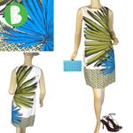 Piazza Sempione GREEN & BLUE "FINE FEATHERS" ITALIAN COTTON SHIFT DRESS (M) Photo 1