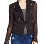 Material Girl Black Illusion Embossed Point Collar Moto Jacket Size Medium Photo 0