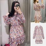 ZARA  RUFFLED FLORAL PRINT LONG SLEEVE MINI DRESS Size S NEW. Photo 2