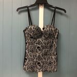 Spirit Halloween Spirit Sexy Size L Damask Skulls Flocked Bustier corset pinup Boudoir Black Photo 1