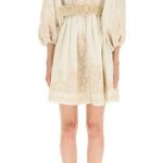 Zimmermann  Estelle Embroidered Long Balloon Sleeve Mini Linen Dress Bohemian Photo 7