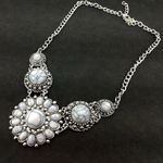 Silver and White Statement Necklace Photo 5