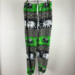 Thailand Made Green boho elephant print pants! Estimating small Photo 10