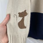 AA & ZZ Womens M Beige & Blue Embroidered Cat Sweater Color Block Kitty Pawprint Size M Photo 5