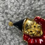 Creepy Clown Pin Brooch Gold Tone Enamel Hat Ruffled Red Collar Smiling Vintage Photo 13