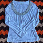 Boden White & Grey Pullover Cotton Jersey Top with Ruffle Scoop Neck sz 12 Photo 0