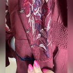 Free People Beautiful Dreams Wine Floral Embroidered Blouse Size Small Boho Photo 6