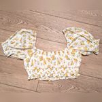 Altar'd State 🆕 Altar'd‎ State Top Large L Yellow Floral Puff Sleeve Crop Shirt Boho Hippie Photo 6