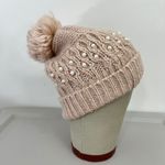 Betsey Johnson Blush Cozy Beanie Hat Pom Pom Pearl Embellished Knit Feminine Ski Photo 1