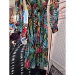 Spy‎ Zone Exchange Tropical Floral Print Wrap Maxi Dress Long Sleeve Belted M Green Size M Photo 4