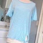Envy Baby Blue Top Short Sleeve Tie Knot Green  Womens Medium Cotton Airy Photo 4
