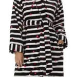 Kate Spade  LS Short Robe Black Stripe Confetti Dots Plush Velour Pocket Photo 0