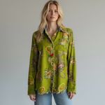 Vintage Y2K Tizzie Chinese Green Dragon Print Button Down Shirt Size Large Photo 6