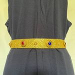 None Glittery Gold Womens Belt Size Small Jewel Medallions L Gold Buckle 1.75" Retro Photo 3