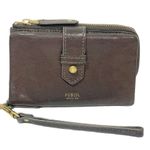 Fossil  Vintage Brown Leather Multi Card Slot Change Zipper Wristlet Wallet Photo 0