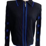 St John Collection Black Blue Knit Zip Up Collared Sweater Cardigan Size 6 lady Photo 0