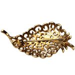 Monet  Leaf Brooch Open Work Filigree Gold Tone Vtg Signed 2.25" Photo 1