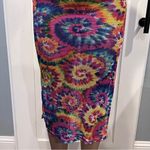 NYC women’s L mesh swim coverup Multicolor Knit Fabric Tye dye side slit Red Size L Photo 4