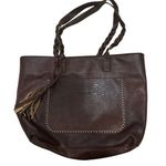 Elegant Brown Leather Tote with Braided Handles Photo 0