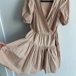 J.Crew  Puff Sleeve Cotton Poplin Wrap Dress Beige Ruffle Preppy Romanti… Photo 3