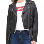 Levi's Faux Leather Moto Biker Belted Jacket Black Small Photo 0