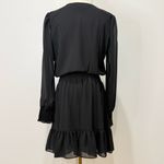 Michael Kors  Georgette Mini Dress Medium Black Long Sleeve Smocked Wrap Party Photo 5