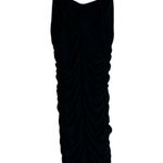 Almost Famous Midi Dress Womens M Black Ruched Bodycon Cocktail Date Night Photo 3
