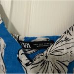 ZARA  Floral Linen Mini Blue & White Dress Photo 6