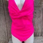 Hot Pink Halter Neck One Piece Swimsuit Ruching Slight Tummy Control Size Large Photo 2