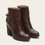 Frye • Patty Riding Bootie brown leather Redwood ankle boot heeled strap buckle Photo 0