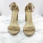 Lulus Taylor Women's Size 7 Beige Faux Suede Ankle Strap Block Heel Sandals Photo 1