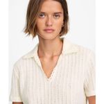 Madewell Crochet Knit V Neck Sweater Tee Polo Vintage Ivory Retro Medium NWT Photo 5