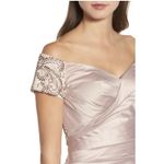 La Femme  Champagne Beaded Off Shoulder Ruched Satin Mermaid Gown Dress 6 = S Photo 3
