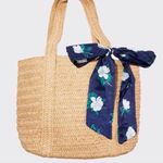 Draper James Tan and Blue Woven Tote Bag with Floral Scarf Photo 0