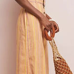 Anthropologie ARLENE LINEN BLEND JUMPSUIT STRIPES YELLOW 4/SMALL Photo 0