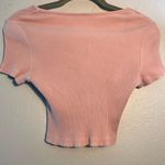 SheIn Bubblegum Pink Crop Top SZ S Ribbed Petite T Shirt Short Sleeve V Neck Photo 5